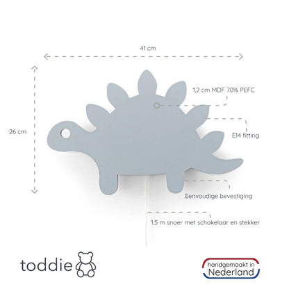 Houten wandlamp kinderkamer | Stegosaurus - toddie.nl