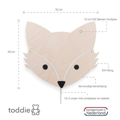 Houten wandlamp kinderkamer | Vos - toddie.nl