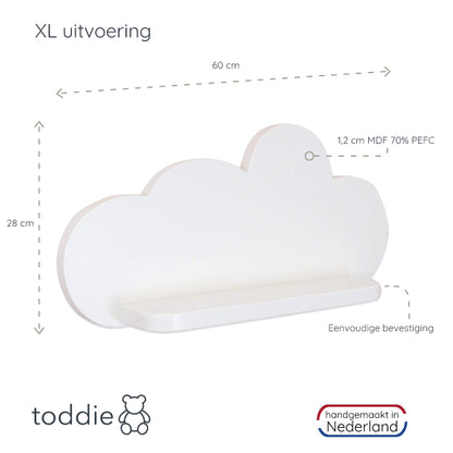 Grote witte houten wandplank XL wolk, plank kinderkamer | Wolkie - toddie.nl