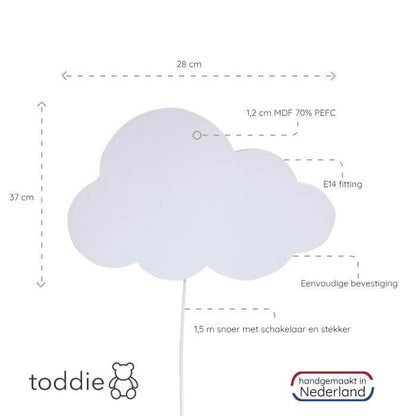 Houten wandlamp kinderkamer | Wolkie - toddie.nl