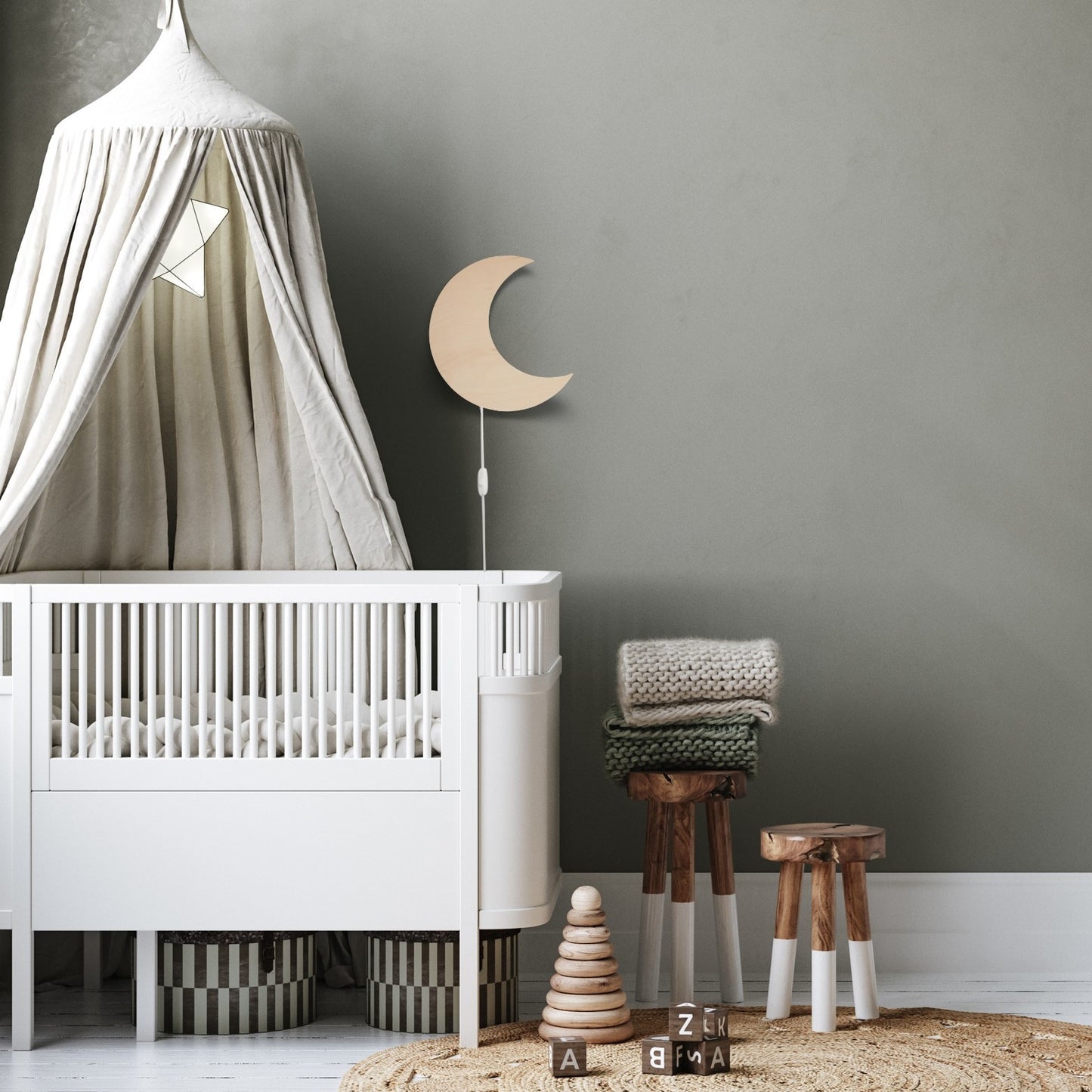 Houten wandlamp kinderkamer | Maan - Multiplex - toddie.nl